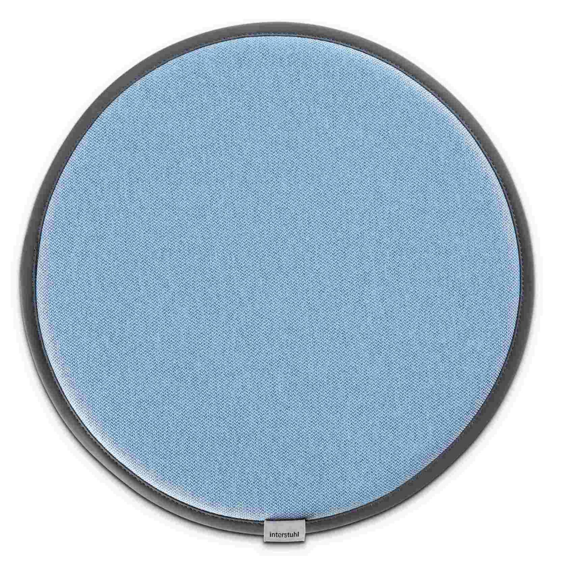Blaues Sitzkissen für Interstuhl Up Hocker, rund, Textilbezug, bequeme Sitzauflage für ergonomisches Sitzen.